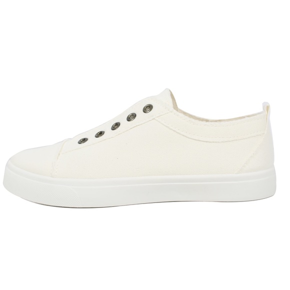 White Canvas Laceless Slip On Sneaker - Picture 3 of 6